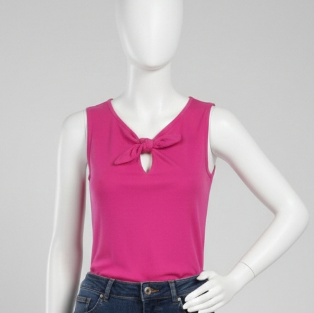 Kate Spade Pomona Bow Tie Keyhole Tank Top Pink stretch Cotton LARGE